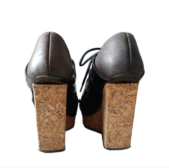 Acne Studios Black Brown Leather Wedge Cork Open Toe Heels - Picture 9 of 17